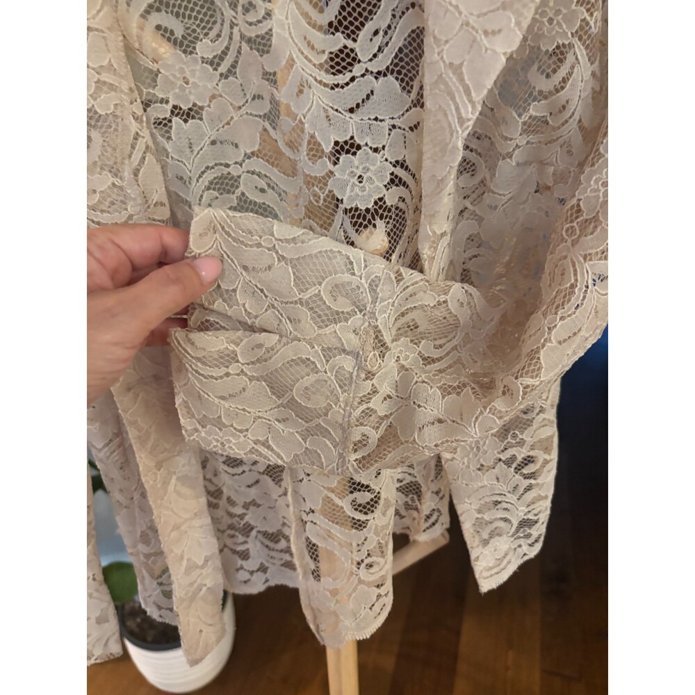 Vintage Y2K bebe Lace Open Front Cardigan Jacket Small Cream Notch Collar USA - Picture 4 of 9